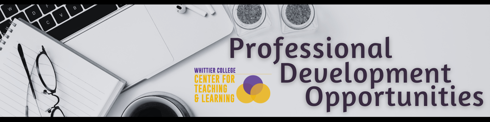 Professional Development Opportunities written with images of laptop computer and coffee